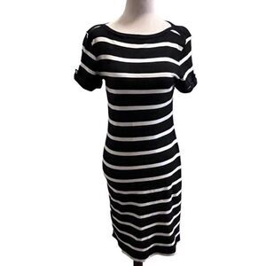 Karen Scott Size Small Elbow Sleeve Casual T Shirt Dress Black White Striped